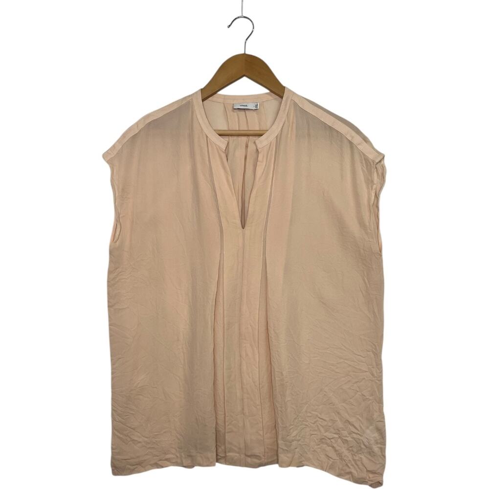 Vince Top Womens Large Pink Blush Silk Sheer Casual Workwear Blouse Lightweight